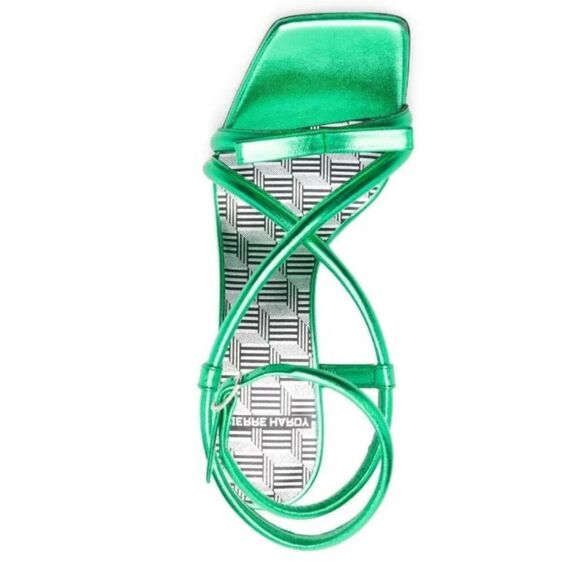 Pierre Hardy 60mm crossover-strap sandals in lamb green metal NWB Size 36/ US 6 - Picture 4 of 13